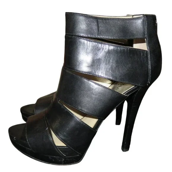 SOLD! Michael Kors Gisele Black Leather High Glossed Caged Platform Boots 8 - Picture 2 of 14